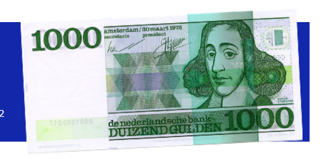 Afbeelding van duizend gulden biljet met Spinoza erop.