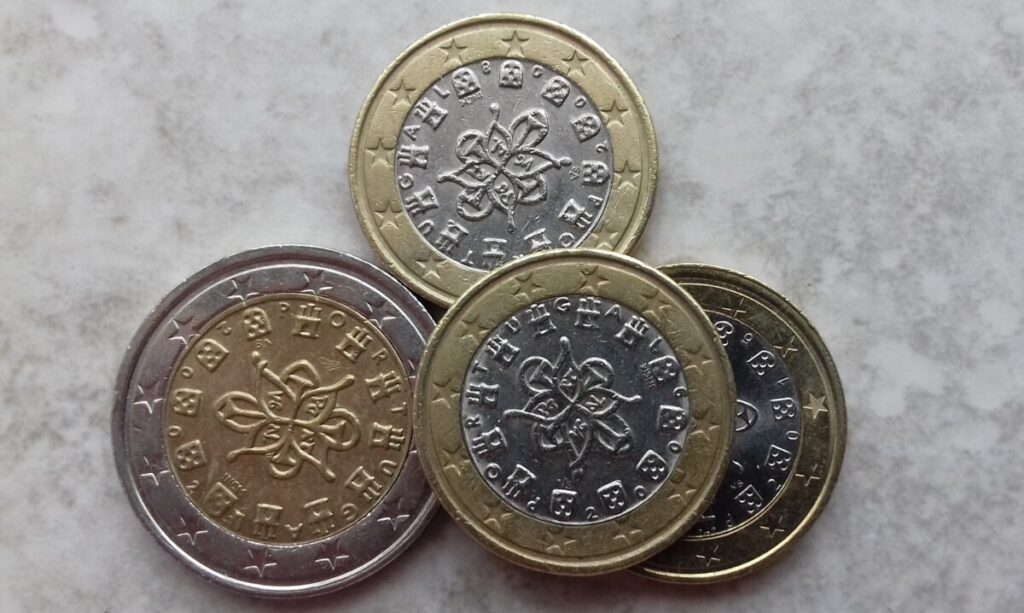 Close-up van enkele Portugse euromunten