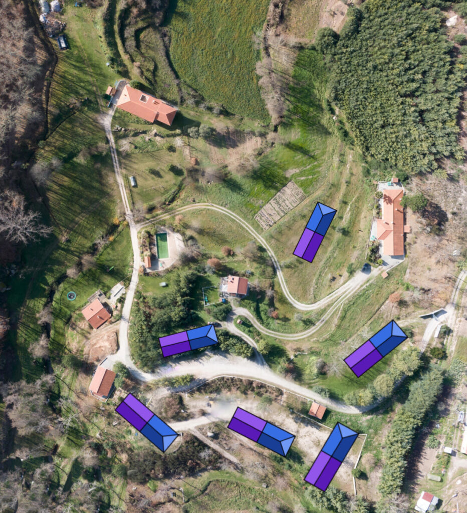 Luchtfoto van het terrein in Portugal met 12 nog te bouwen woningen