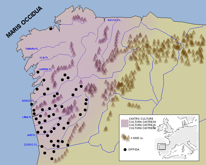 Kaart van de 'citânia’s' in Galicië en Portugal 