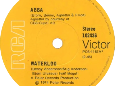 Waterloo platenlabel van ABBA, songfestival 1974