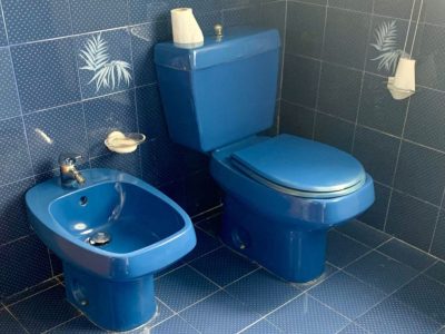 blauw bidet en WC