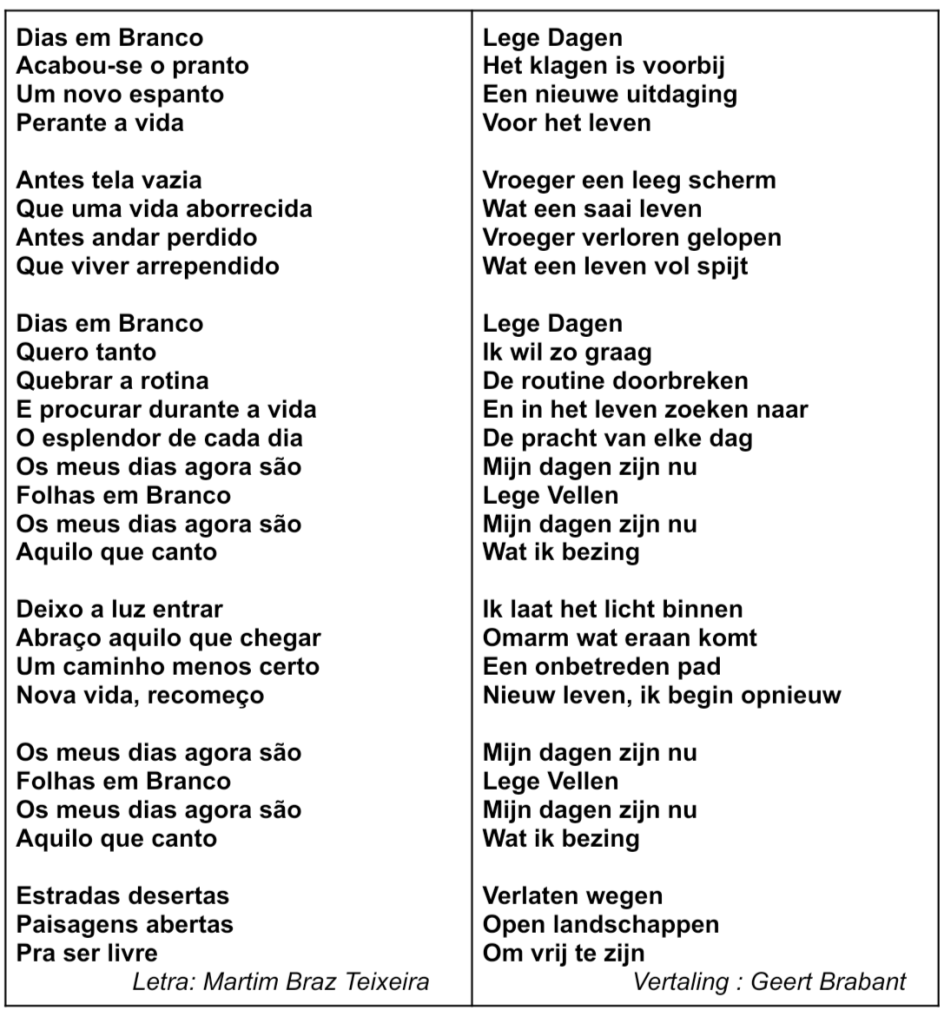 Tekst en vertaling Dias em Branco
