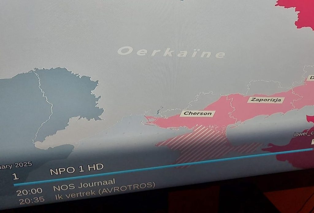 Kaart waarop Oekraïne is gespeld als Oerkaïne.