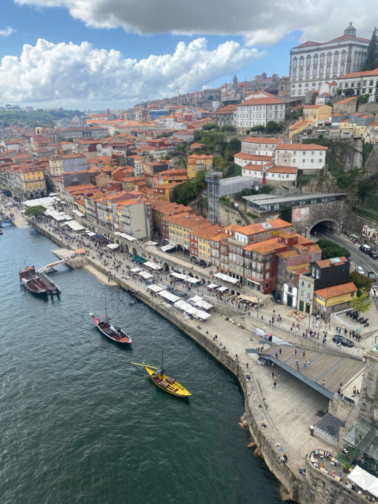 Kade van het oude centrum van Porto (Portugal) vanaf de brug over de Douro gezien