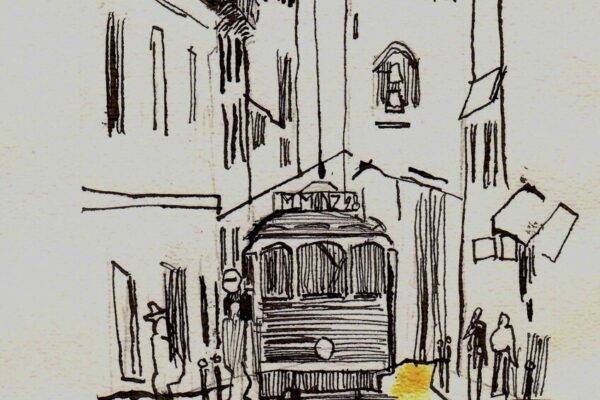Tekening van de Elevador da Gloria in Lissabon