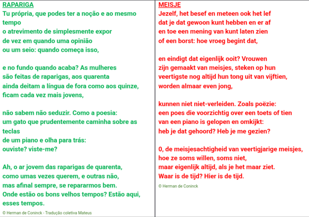 Gedicht Meisje met Portugese vertaling 