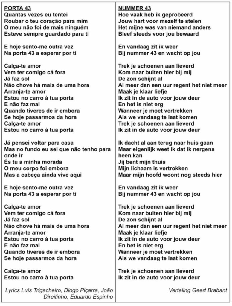 Tekst en vertaling Porta 43