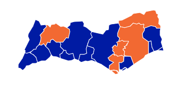 Stilistische kaart van de Algarve met het belang van partij Chega per gemeente