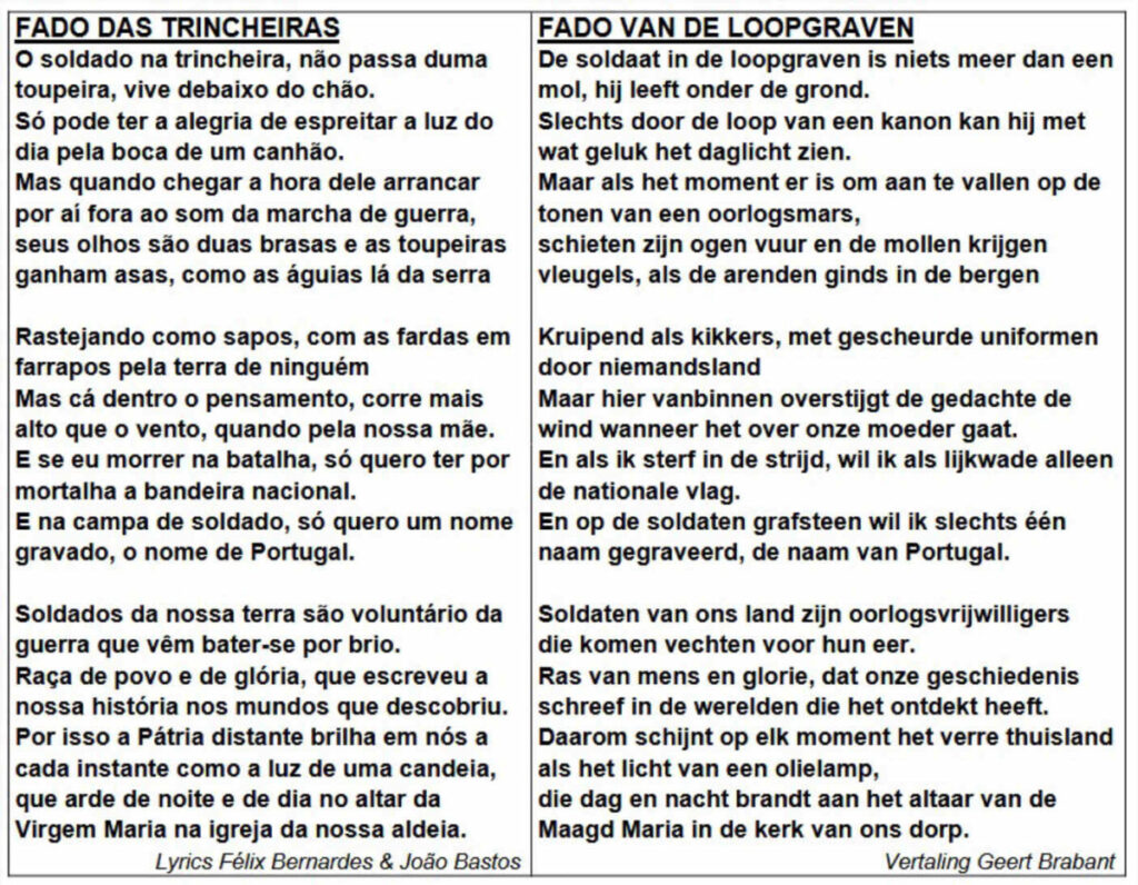Tekst en vertaling Fado das Trincheiras