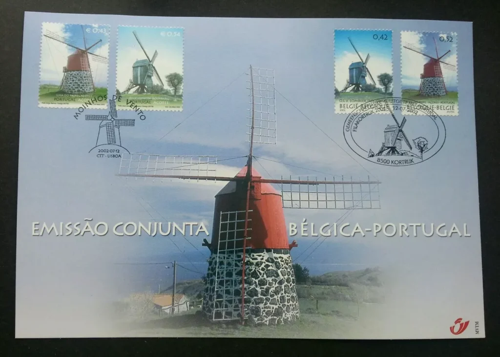 Vlaamse en Azoriaanse molens op Belgisch-Portugese postzegels