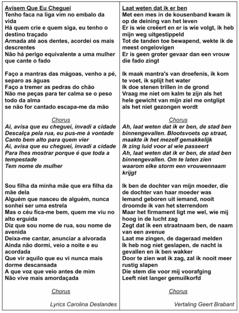 Tekst en vertaling van Avisem Que Eu Cheguei