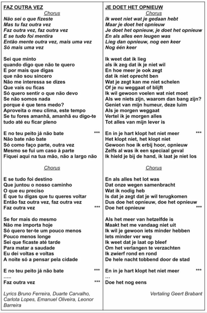 Tekst en vertaling van Faz Outra Vez