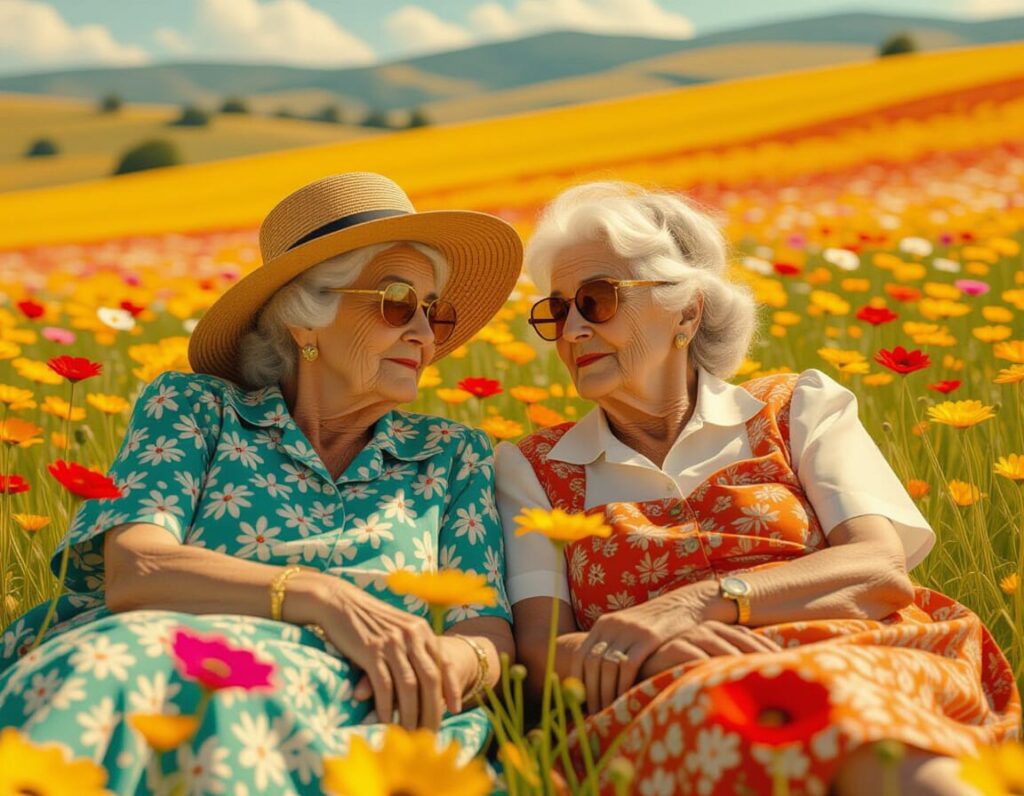 AI-gegenereerd beeld met een stel in een bloemetjeslandschap in Portugal