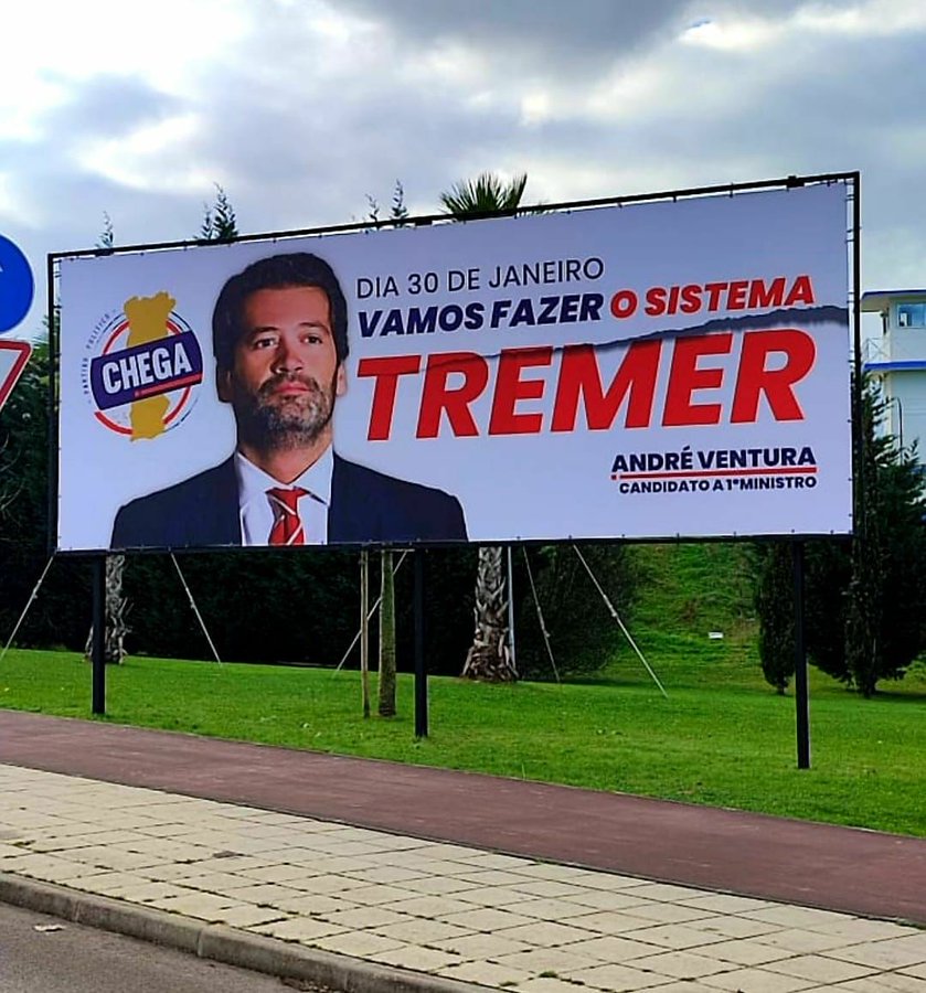 Poster van Chega:We gaan het systeem laten beven