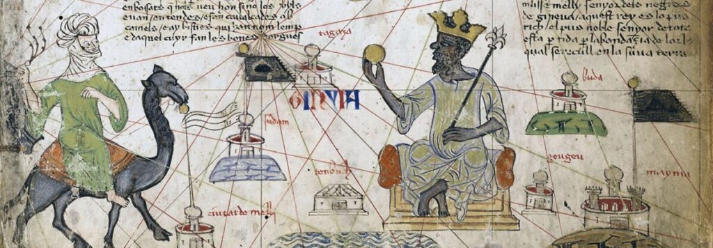 detail van de Catalaanse atlas die handel in West-Afrika toont