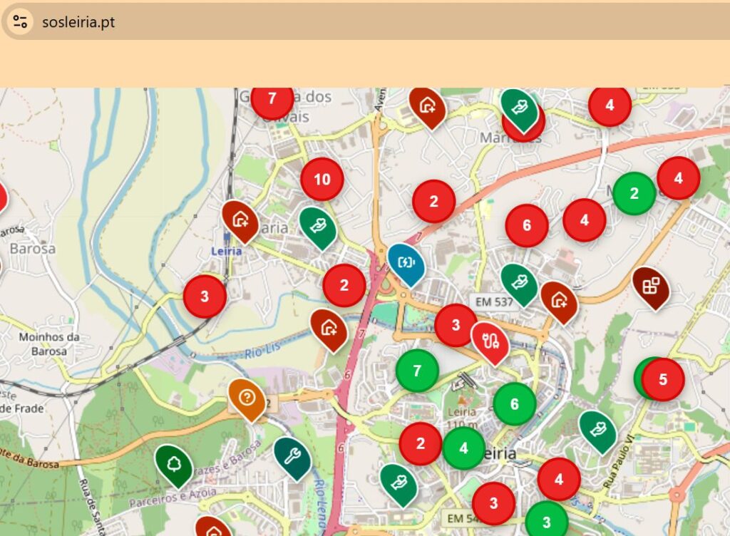 screenshot met de kaart van de website