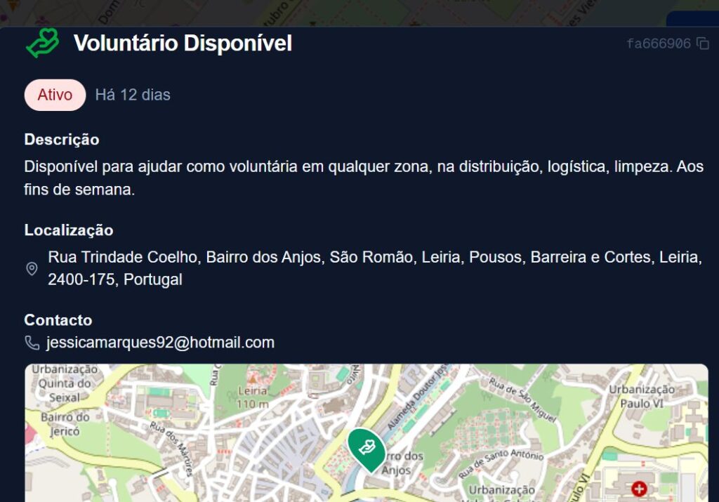 screenshot van aanbod hulp