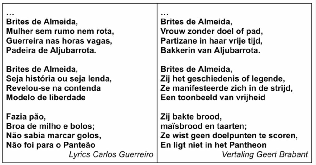 Gedeeltelijke tekst en vertaling Brites de Almeida