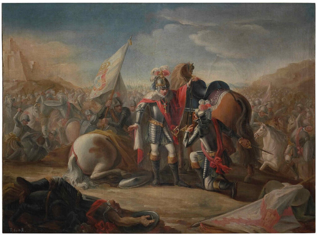 Johan I van Castilië dient zijn hachje te redden op een geleend paard