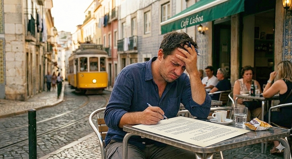 Man zit op Lissabons terras en is wanhopig