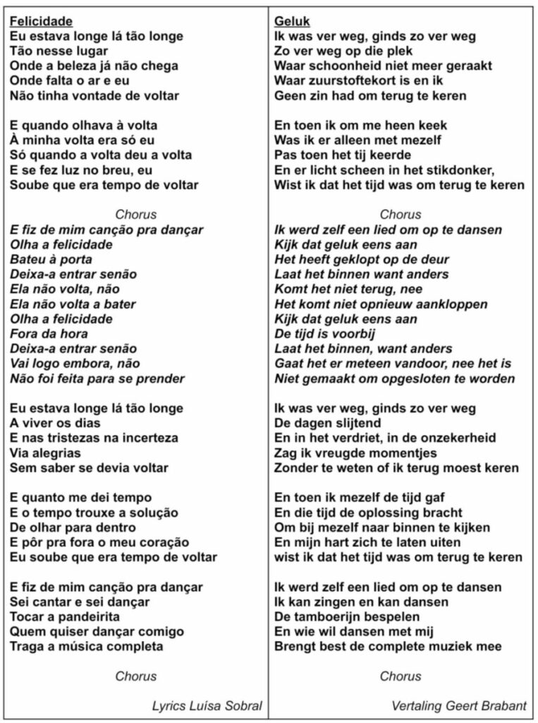 Tekst en vertaling van Felicidade