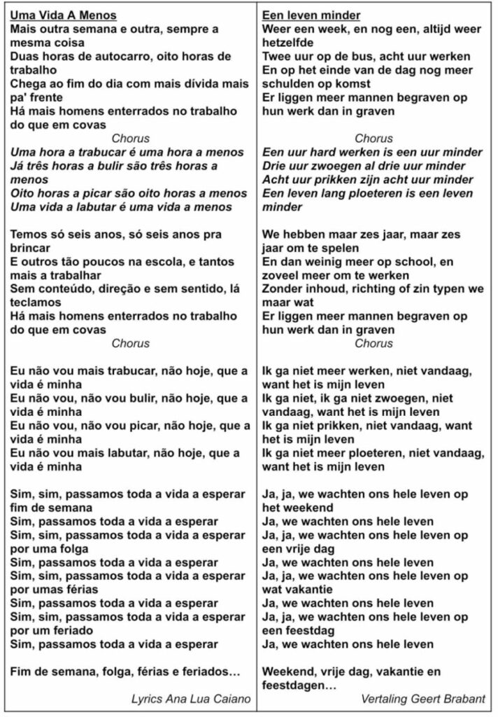 Tekst en vertaling Uma Vida A Menos