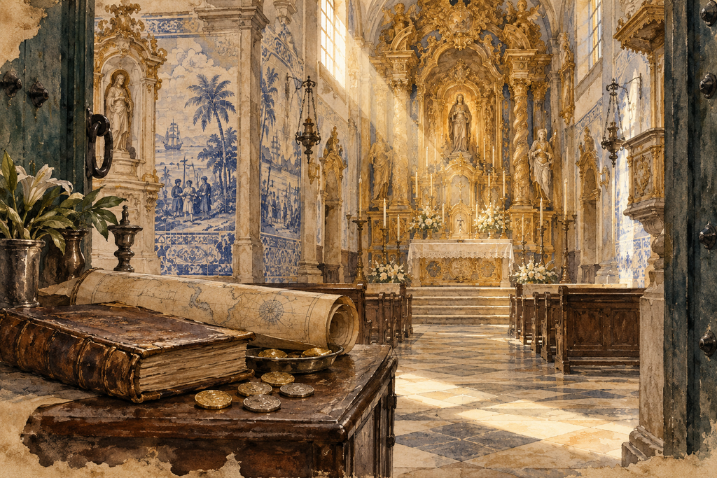 Interieur van een Portugese kerk (AI)