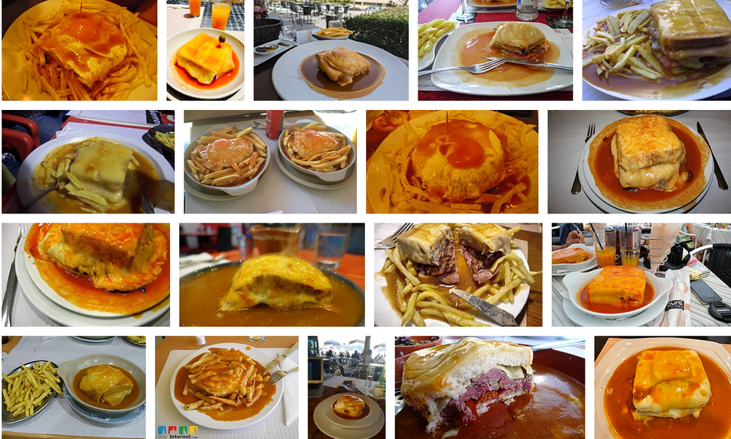 Tientallen foto's van het francesinha uit Porto in Portugal