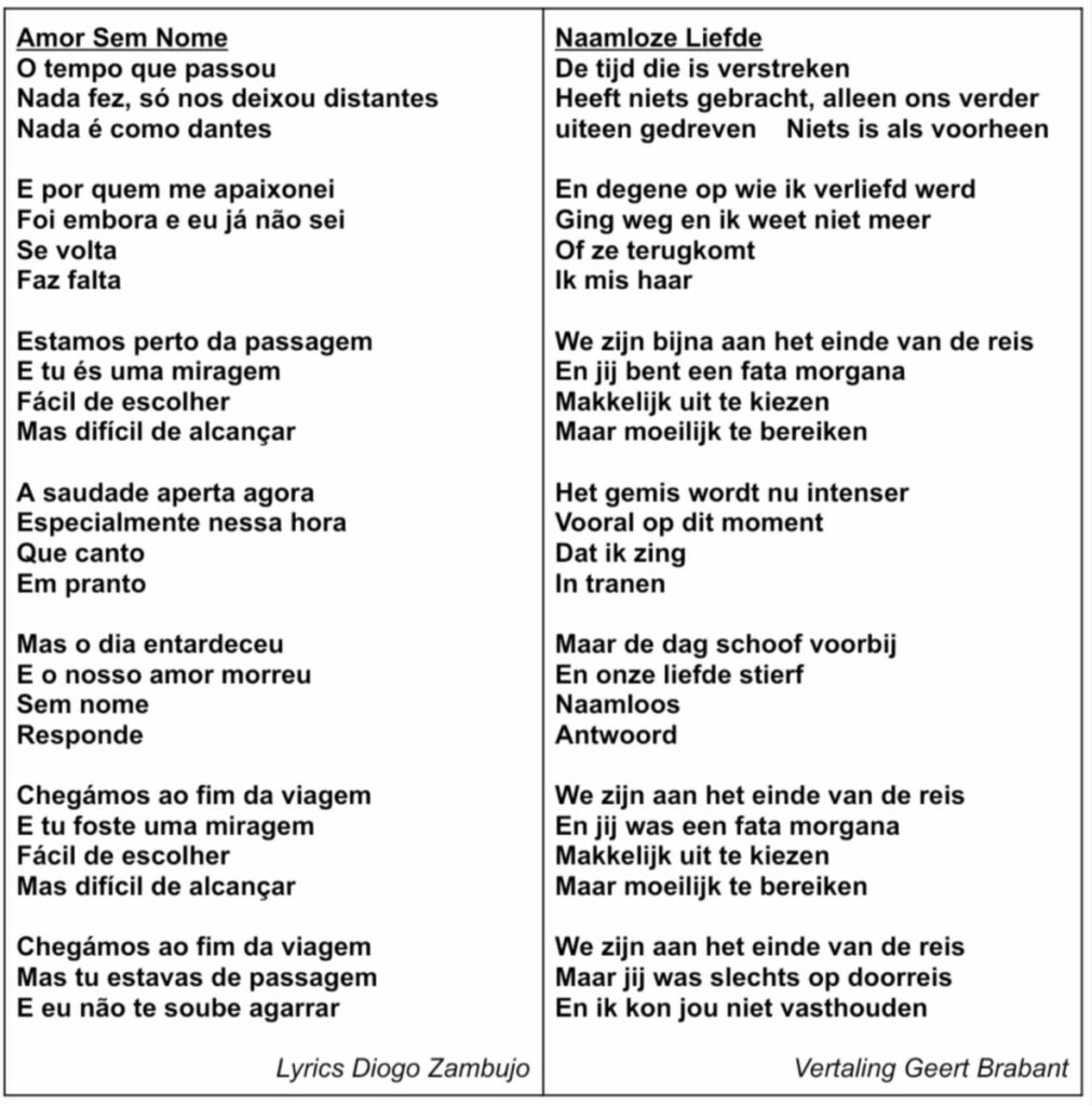 Amor Sem Nome, tekst en vertaling 